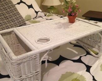White wicker bed tray