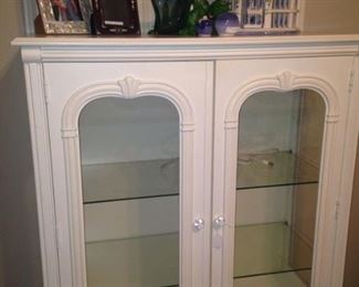 Darling white display cabinet; blue and white hand painted bird cage