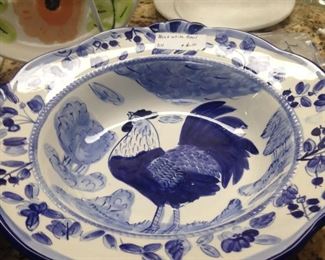 Blue & white rooster bowl