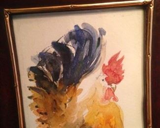 Watercolor framed rooster