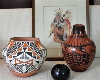 Acoma and Jemez large pots with a small Maria pot