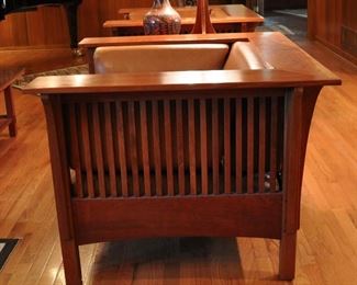 Side view of one of the Stickley arm chairs