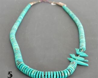 Unusual disc necklace with 3 fetishes - discs graduate down from 12mm