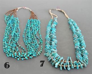 #6 has ten strands of very pretty turquoise #7 graduated flate stones with spacers