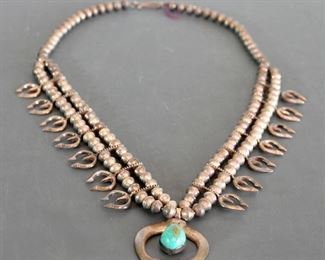 Squash Blossom necklace with sand cast Naja - Large 18 by 12 mm stone - 124 grams