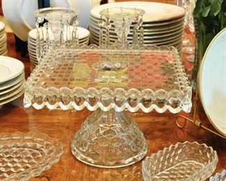 Highly desirable Fostoria American square cake stand is one of many pieces of this popular pattern