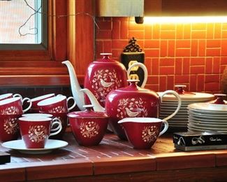 1960s Rosenthal dessert set includes cups, saucers, dessert plates, cream and sugar and coffee and tea pots.