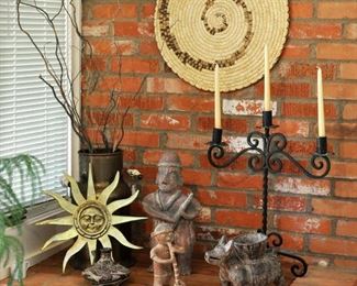 Hand wrought candelabra, Pima weaving, Pre-Columbian pieces - Pima piece sold at preview.