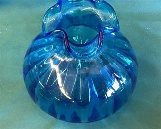 Blenko Blue Glass Ruffled Vase