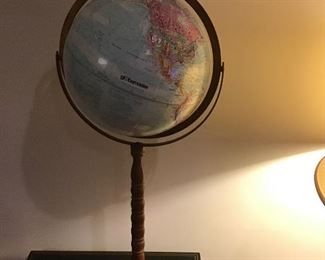Globemaster Standing 12” Globe - Copper finished Metal Base Stand w/Wooden Pole