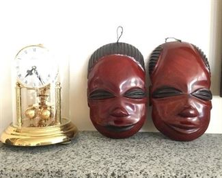 Kern Mantel Clock. 2 African Masks.