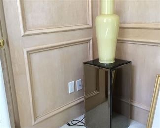 Yellow Porcelain Vase on Mirrored Pedestal