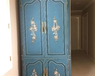 Beautiful French Style Hand Painted Armoire/Entertainment Center by Union National Inc. (Size: H = 85 in x W=39 in - 40 in, D = 22 in (back to hinges)