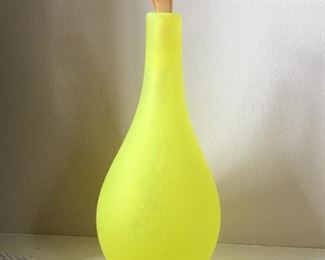 Yellow  Pear Shaped Blown Glass Bottle with Orange Blown Glass Stopper