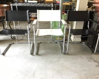 3 Cantilever Chrome and Leather Director Style Chairs 