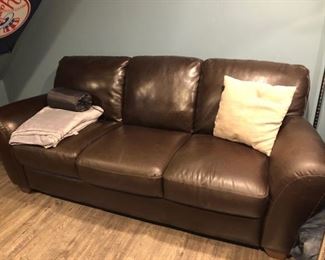 Pair brown leather sofas 