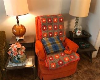 2 lamps and rocker chair and end tables