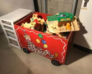 Child's toy chest filled with toys