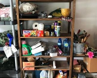 shelves of garden and garage supplies
