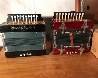 2 old German button box squeeze boxes: Beaver Brand and Koch Bugle Band 