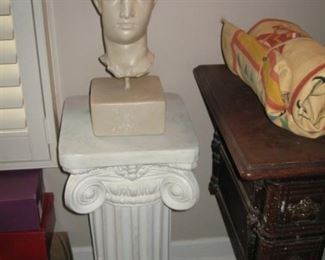Roman Head Statue on a Column Pedestal