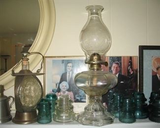 Glass Insulators - President Bush & Barbara Bush Picture - Ronald Reagan Picture - Oil Lamps