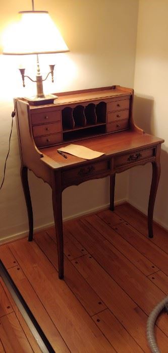 Secretary Desk and brass lamp