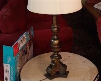 Stone end table with lamp