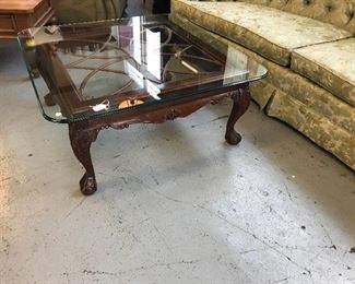 Stanley Coffee Glass Top  Table. Mahogany