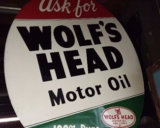 Ask For Wolf's Head Motor Oil Sign With Bracket