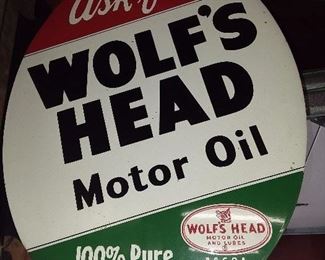 Ask For Wolf's Head Motor Oil Sign With Bracket