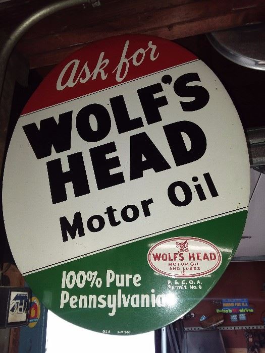Ask For Wolf's Head Motor Oil Sign With Bracket