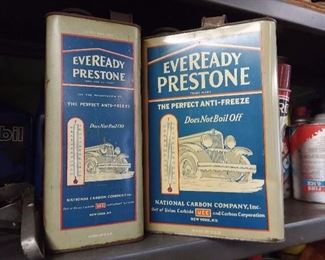 Eveready Prestone Advertising Cans - NEAR MINT! (1929)