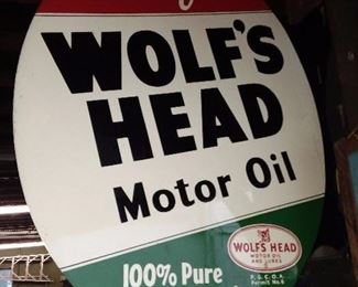 Ask For Wolf's Head Motor Oil Sign With Bracket