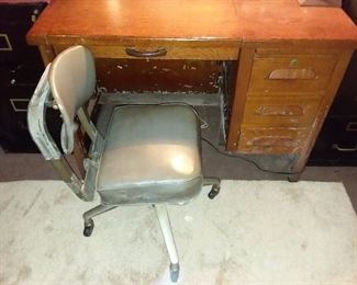 Antique Desk & Industrial Rolling Chair