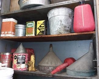 Assorted Vintage Cans & Funnels