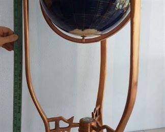 Lapis and stone world globe on brass floor stand