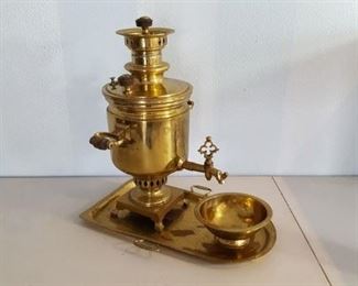 Russian brass samovar w/ tray and bowl