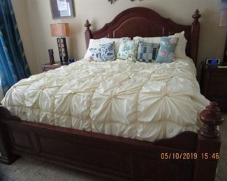 Ornate, Beautiful Cherry (King-Size) Bed, 2 Cherry Matching End Tables...