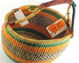 orange green and tan woven basket