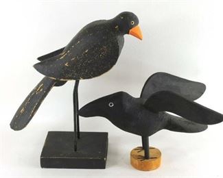 2 black crows or ravens made of wood