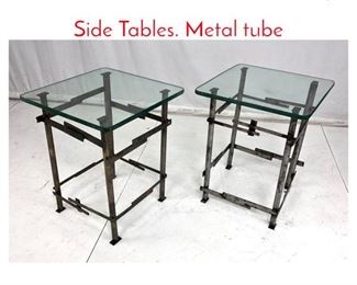 Lot 710 Pr Welded Metal Glass Top Side Tables. Metal tube