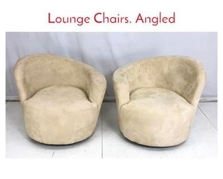 Lot 712 Pr Cream Ultra Suede Swivel Lounge Chairs. Angled