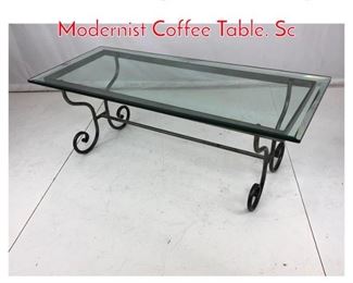 Lot 718 Wrought Iron Glass Top Modernist Coffee Table. Sc