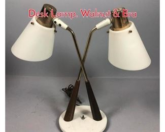 Lot 765 Modernist Two Shade Table Desk Lamp. Walnut  Bra