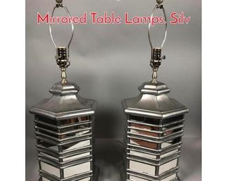 Lot 785 Pr Hexagonal Decorator Mirrored Table Lamps. Silv