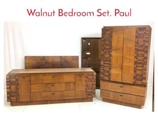 Lot 811 5pc LANE American Modern Walnut Bedroom Set. Paul
