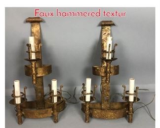 Lot 816 Pr Iron Candle Wall Sconces. Faux hammered textur
