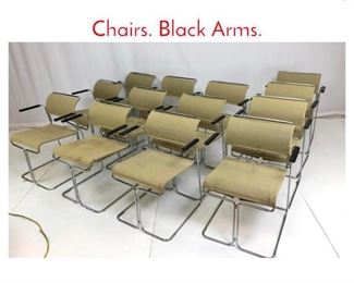 Lot 831 Set 13 Chrome Frame Stacking Chairs. Black Arms. 