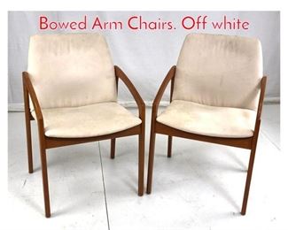 Lot 864 Pr Danish Modern Teak Bowed Arm Chairs. Off white